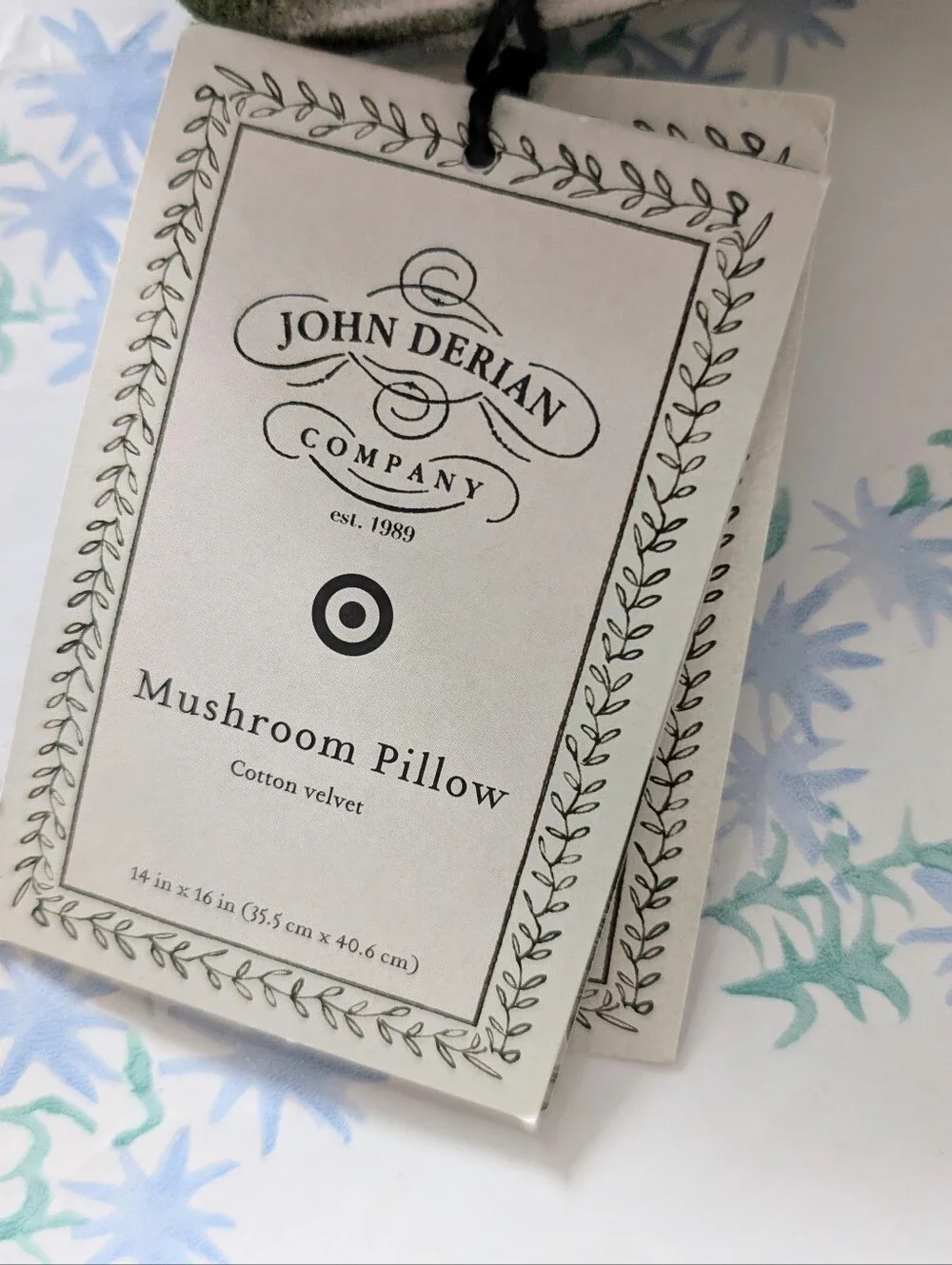 John Derian Brown Mushroom Decorative Throw Pillow NEW Beaded Velvet Farmhouse